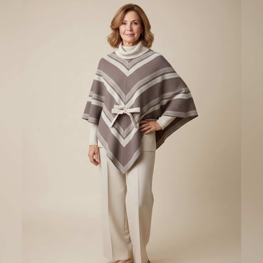 Butte Knit VINTAGE 3Pc. Neutral Striped Knit Poncho Pants Set Small/Medium